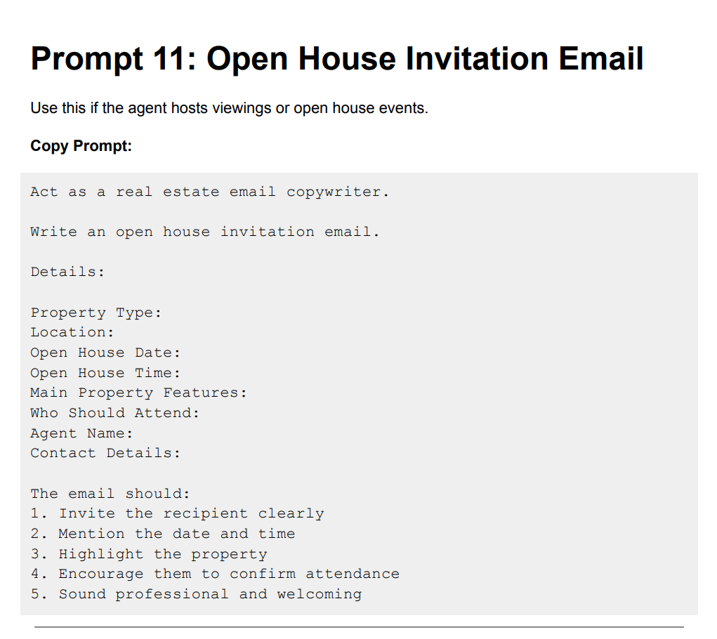 Preview page: Open House Invitation Email