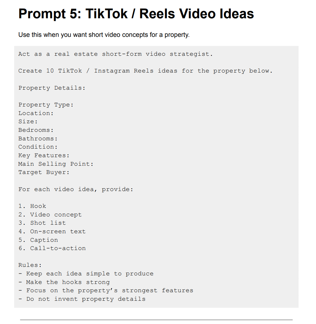 Preview page: TikTok and Reels Video Ideas
